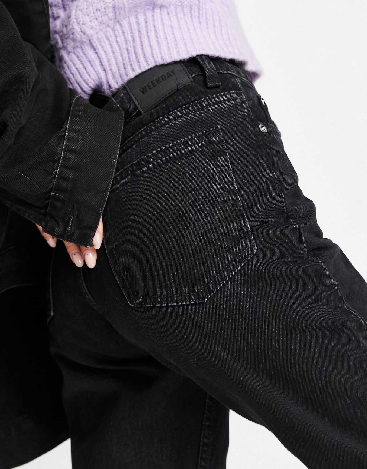 Weekday Lash Cotton Super High Waist Mom Jeans In Washed Black