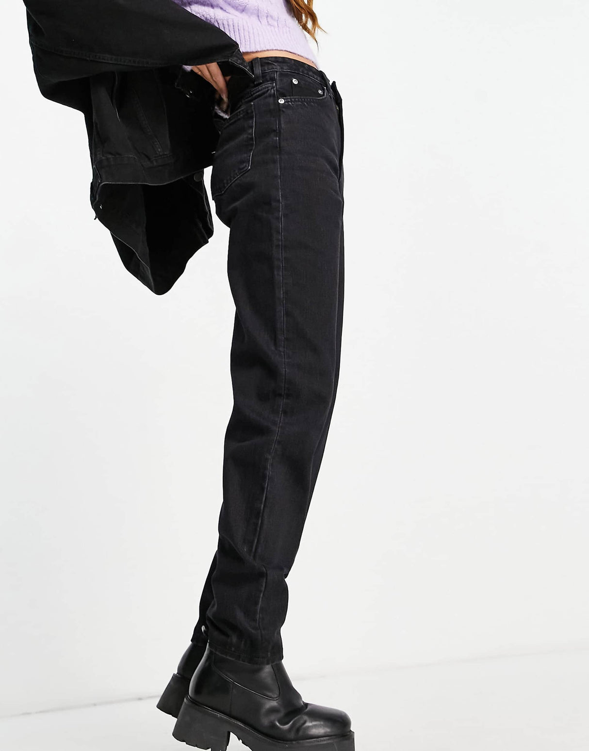 Weekday Lash Cotton Super High Waist Mom Jeans In Washed Black