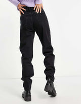 Weekday Lash Cotton Super High Waist Mom Jeans In Washed Black