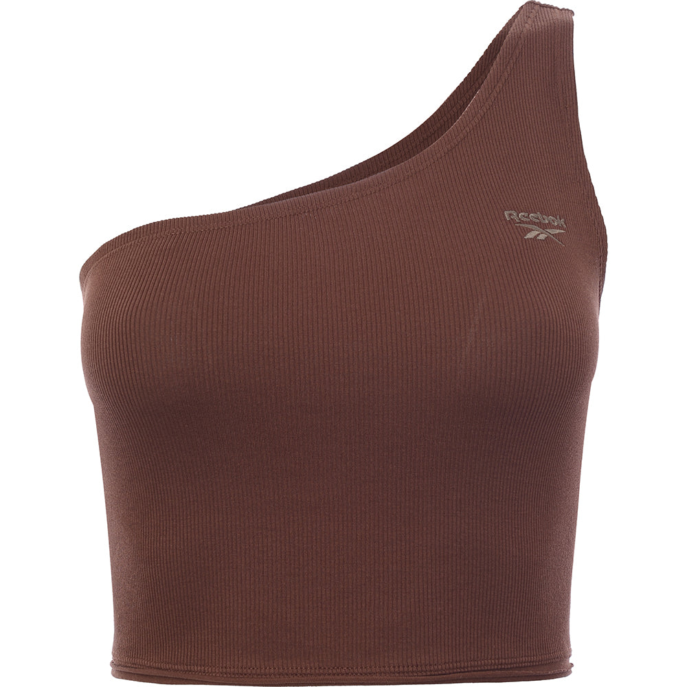 Reebok Assymetric One Shoulder Crop Top In Brown