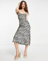 Violet Romance Satin Slip Midi Dress In Leopard Print