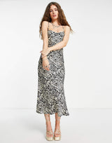 Violet Romance Satin Slip Midi Dress In Leopard Print