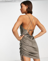 Envii Satin Slip Mini Dress In Dark Grey Satin