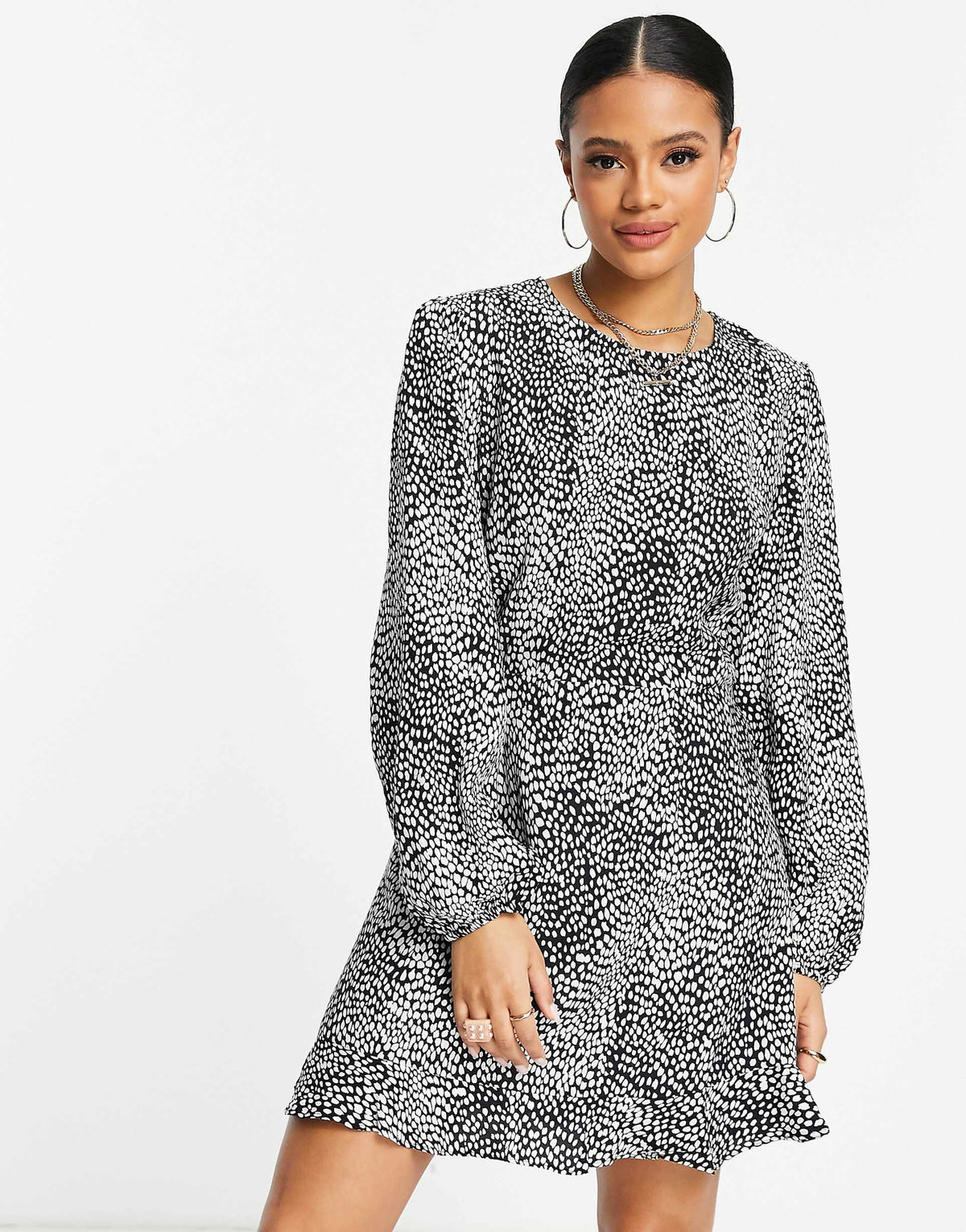 Na-Kd Open Back Mini Dress In Black Polka