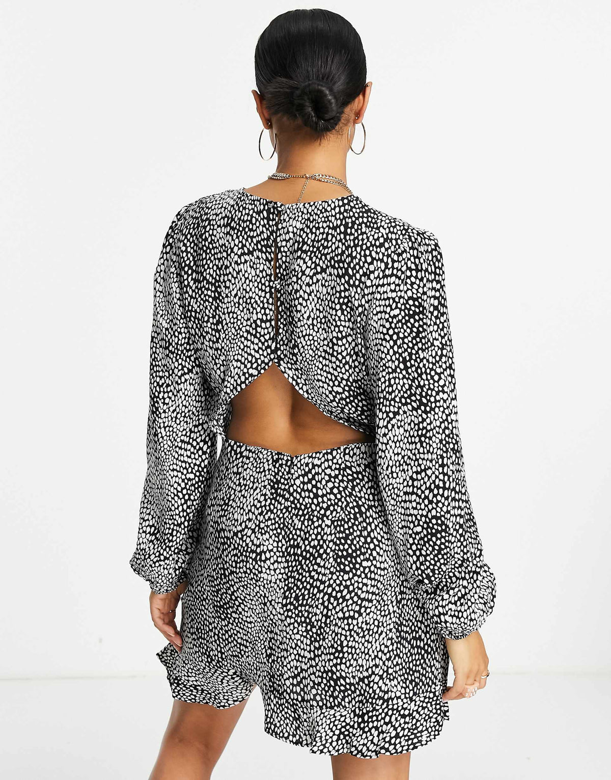 Na-Kd Open Back Mini Dress In Black Polka
