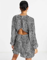 Na-Kd Open Back Mini Dress In Black Polka