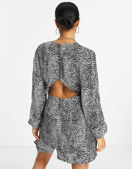 Na-Kd Open Back Mini Dress In Black Polka