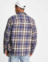 Selected Homme Oversized Check Overshirt In Blue & Beige