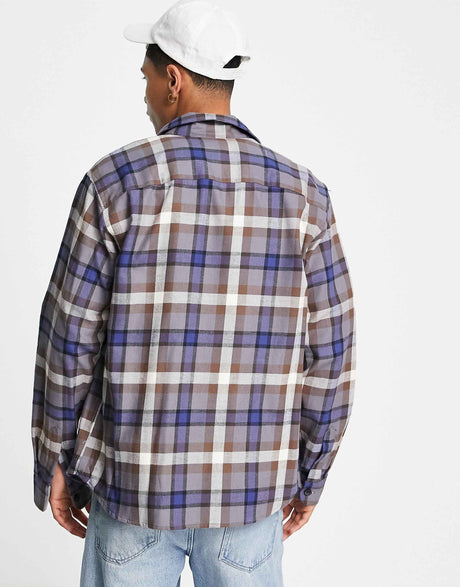 Selected Homme Oversized Check Overshirt In Blue & Beige