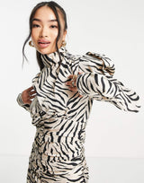 Bardot High Neck Mini Dress In Tiger Stripe Print