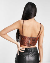 Muubaa Structured Leather Crop Top Co-Ord In Animal Print
