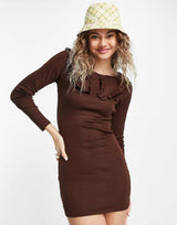 Heartbreak Collared Mini Dress In Chocolate Brown