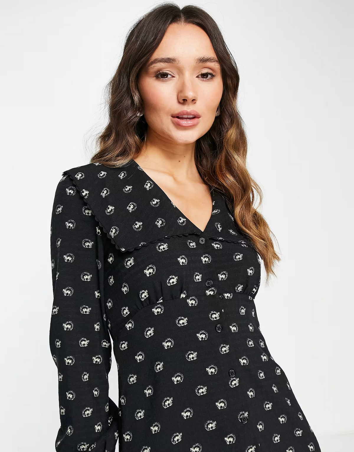 Whistles Izzy Horse Print Large Collar Dress In Black