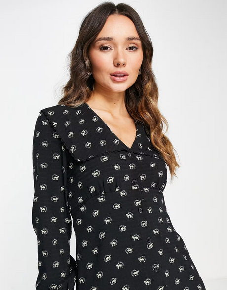 Whistles Izzy Horse Print Large Collar Dress In Black
