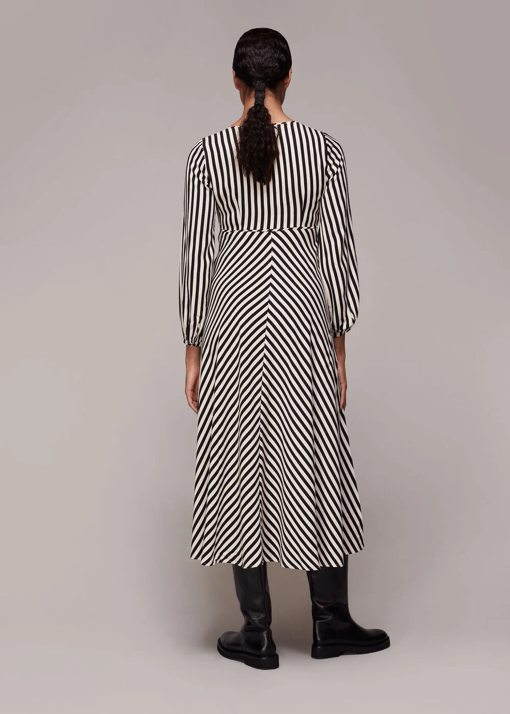 Whistles Misha Stripe Print Midi Dress In Black
