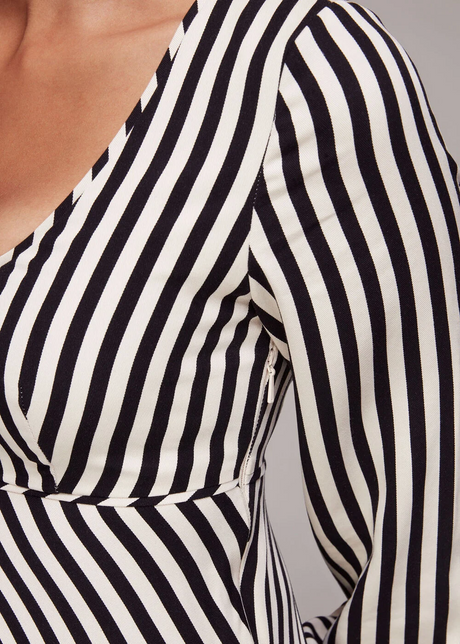 Whistles Misha Stripe Print Midi Dress In Black