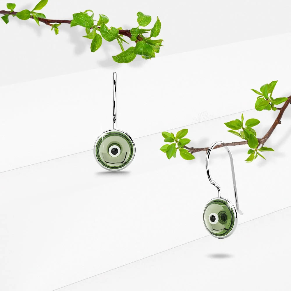 Solid 925 Sterling Silver Saucers Earrings Green