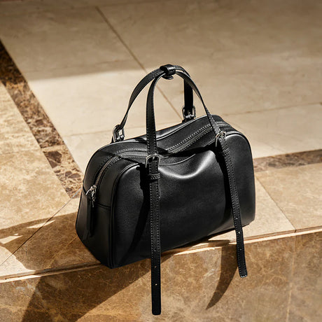 Nalandu Vintage Leather Bowling Bag - Black