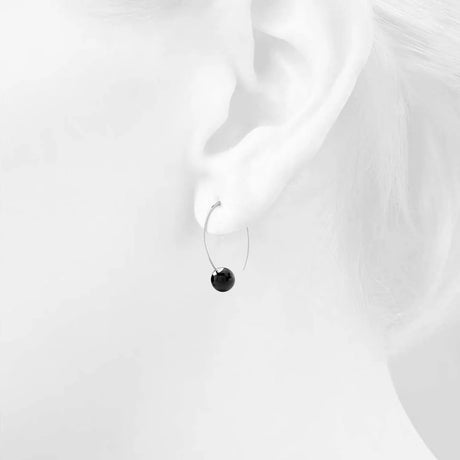 Solid 925 Sterling Silver Round Onyx Dangle Earrings