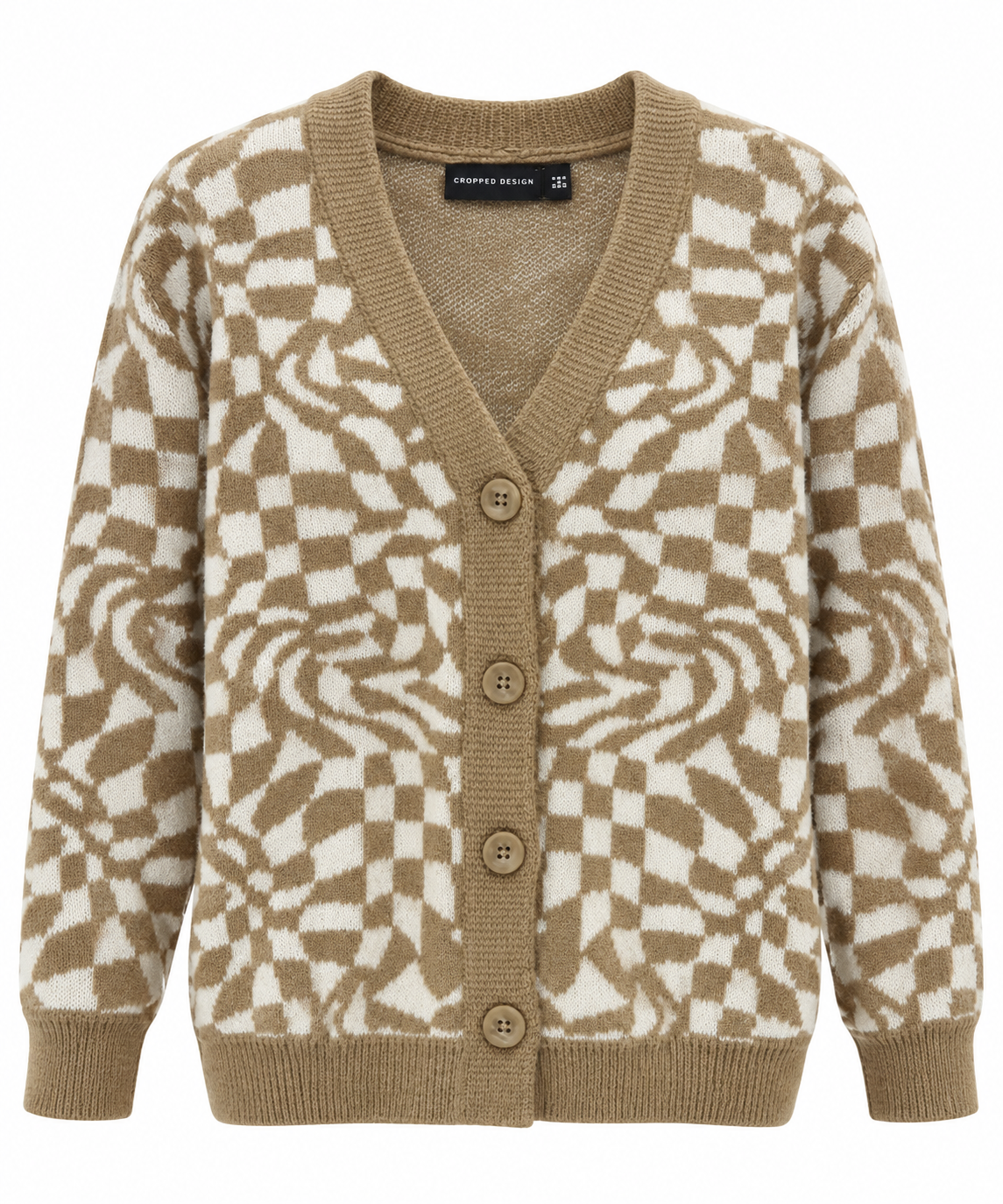 Asos Design Oversized Cardigan In Distorted Check Pattern