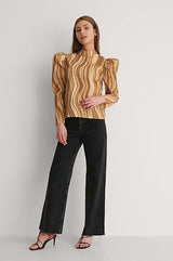 Na-Kd Puff Sleeve Printed Blouse In Beige