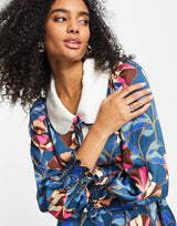 Liquorish Mini Dress With Ruched Yolk And Collar In Blue Floral