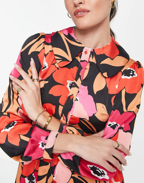 Liquorish Button Front Mini Dress With Frill Detail In Floral Print