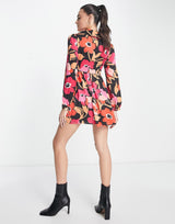 Liquorish Button Front Mini Dress With Frill Detail In Floral Print