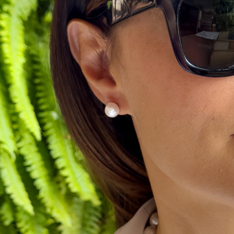 Earrings of Silver 925 and Real Cultured Freshwater Pearls Baroque 10 - Natural White - Longueur 42 cm