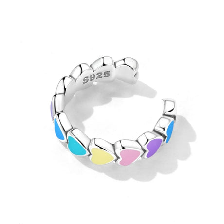 Solid 925 Signature Silver Rainbow Heart Open Cut Ear Cuff