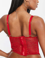 Asos Design Fuller Bust Beaux Lace Up Lace Corset In Red