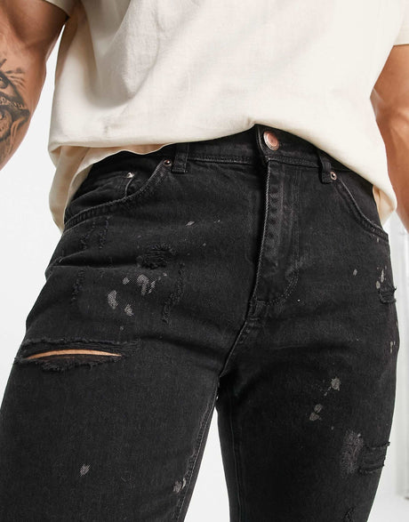 River Island Relaxed Skinny Jeans With Rips In Black
