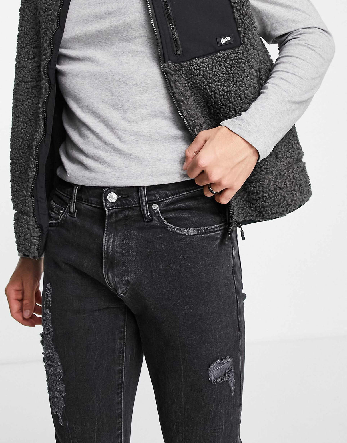 Abercrombie & Fitch Super Skinny Fit Distressed Jeans In Washed Black