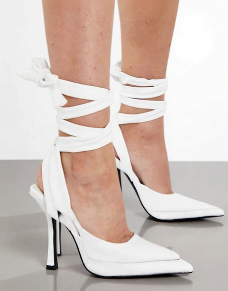 Public Desire Anushka Tie Ankle Court Shoes In White Pu