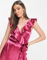 Little Mistress Frill Wrap Dress In Fuchsia Pink