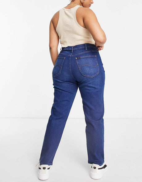 Lee Plus High Rise Mom Jeans In Mid Blue Wash