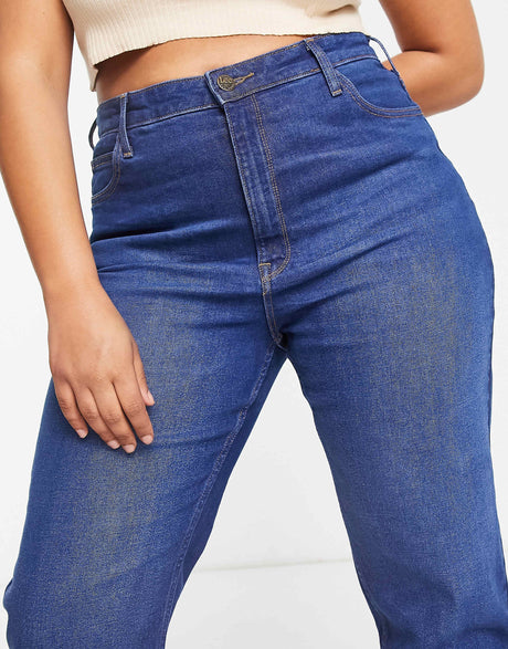 Lee Plus High Rise Mom Jeans In Mid Blue Wash