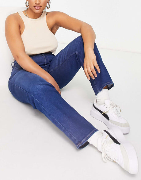Lee Plus High Rise Mom Jeans In Mid Blue Wash