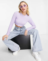 Monki Long Sleeve Textured Top In Lilac