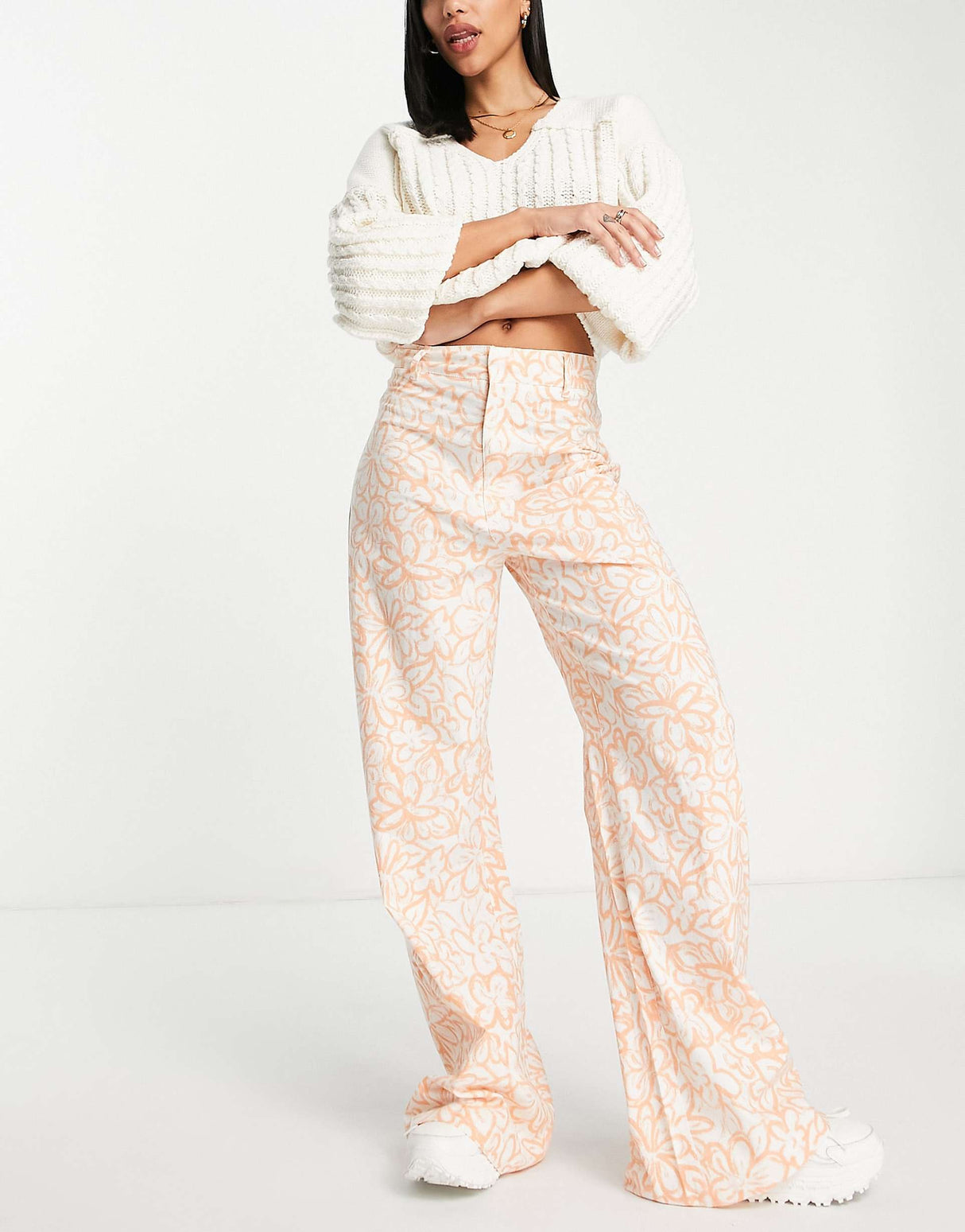 Free People Love So Right Wide Leg Trousers In Peach
