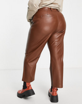 Mango Curve Faux Leather Straight Leg Trousers In Brown