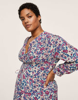 Mango Curve Vintage Floral V Neck Midi Dress In Multi