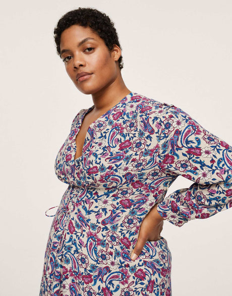 Mango Curve Vintage Floral V Neck Midi Dress In Multi