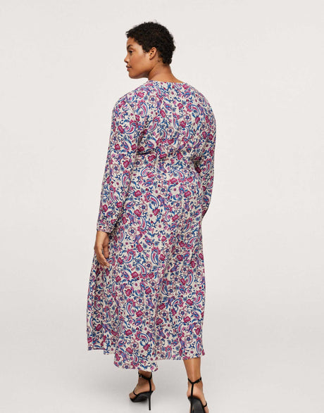 Mango Curve Vintage Floral V Neck Midi Dress In Multi