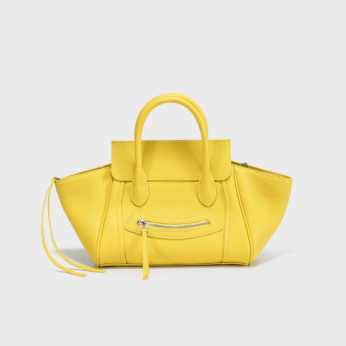 Pebbled Leather Winged Top-Handle Bag - Yellow