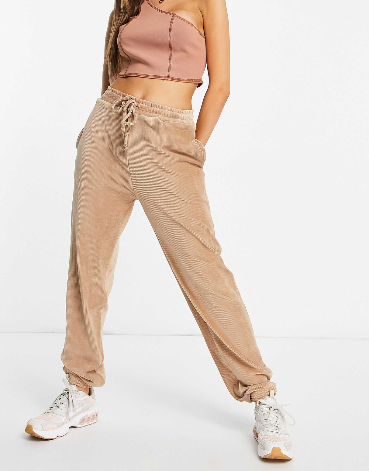 Na-Kd X Rianne Meijer Co-Ord Velour Joggers In Beige