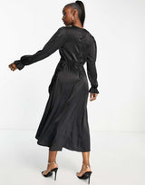 Ax Paris Wrap Front Midi Dress In Black