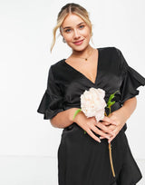 Ax Paris Satin Ruffle Mini Dress In Black