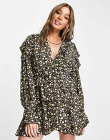 Missguided Tie Waist Mini Dress In Floral Print