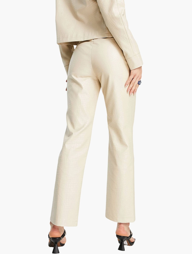 4Th & Reckless Straight Leg Leather Look Trousers Co Ord In Buttercream